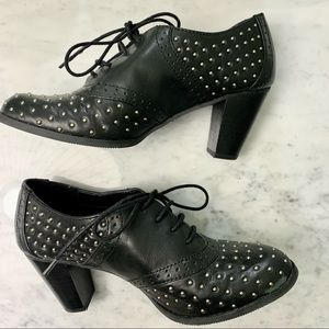 New GH Bass Black Leather Lace Up Studded Oxford Loafer Shoe Bootie Studs 7.5